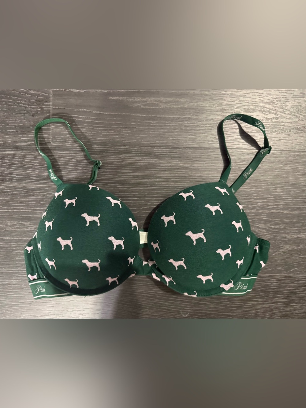 Victoria's Secret Green Bra with Pink Dog Print